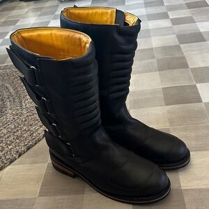 Men's Black Leather Buckle Boots